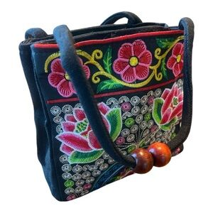 Black and Red Mini Bag with Vibrant Embroidery NWOT